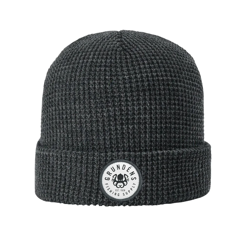 Grundens Kraken Waffle Beanie - Heather Charcoal - One Size
