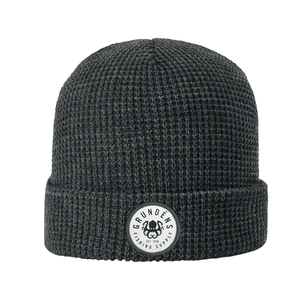 Grundens Kraken Waffle Beanie - Heather - Charcoal - Steveston Marine and Hardware