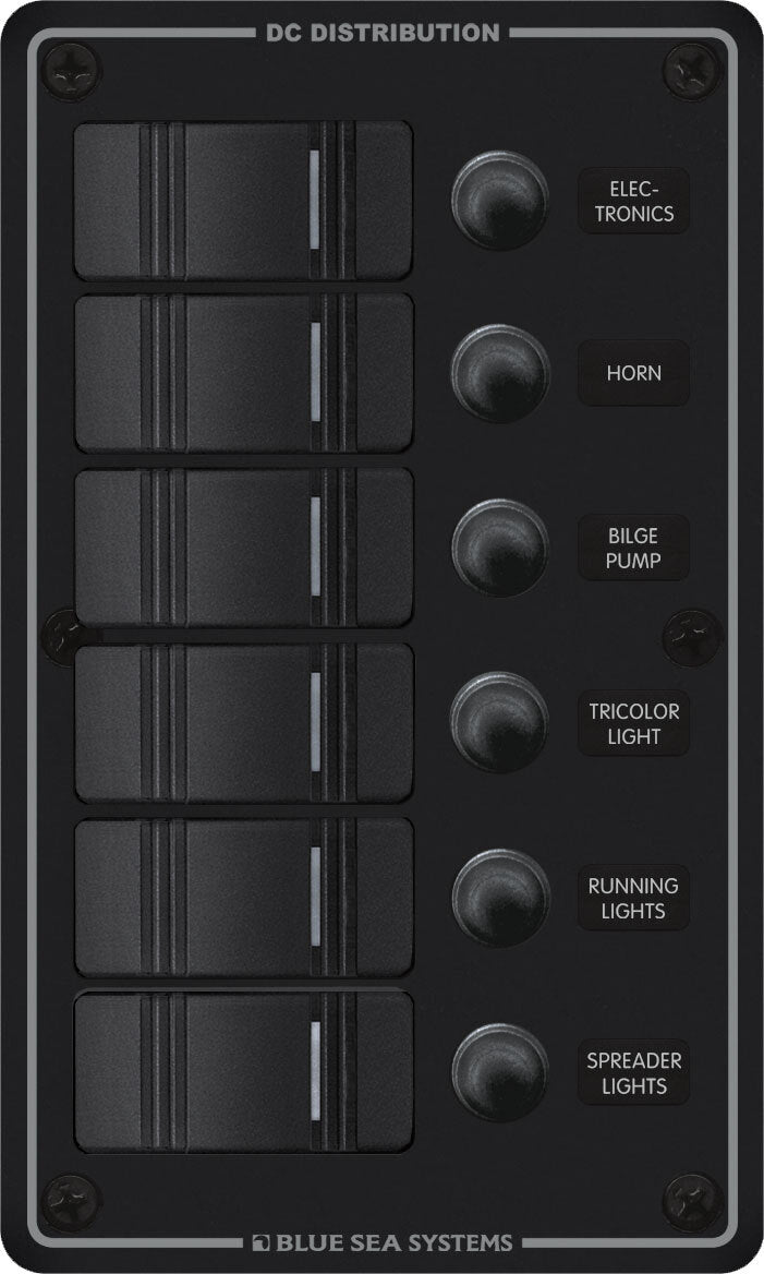 Blue Sea Systems Water Resistant Circuit Breaker Panel 8 Position-Black - 8371