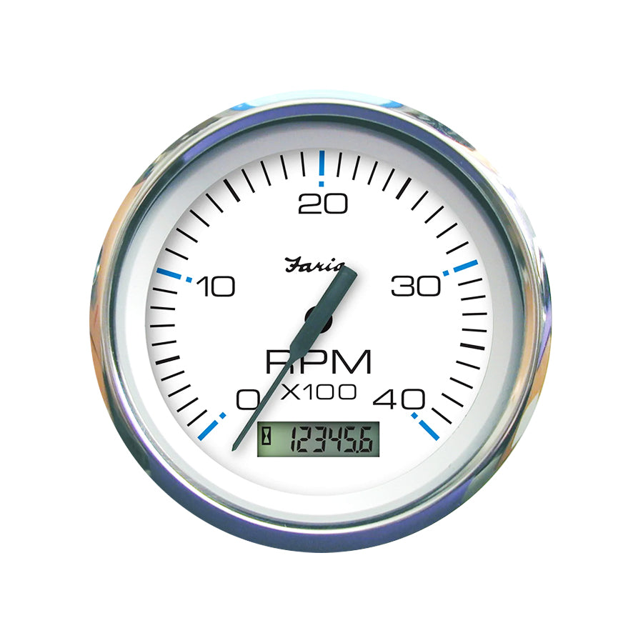 Faria Chesapeake White Stainless Steel Tachometer 4000 RPM w/ Hourmeter - FAR33834