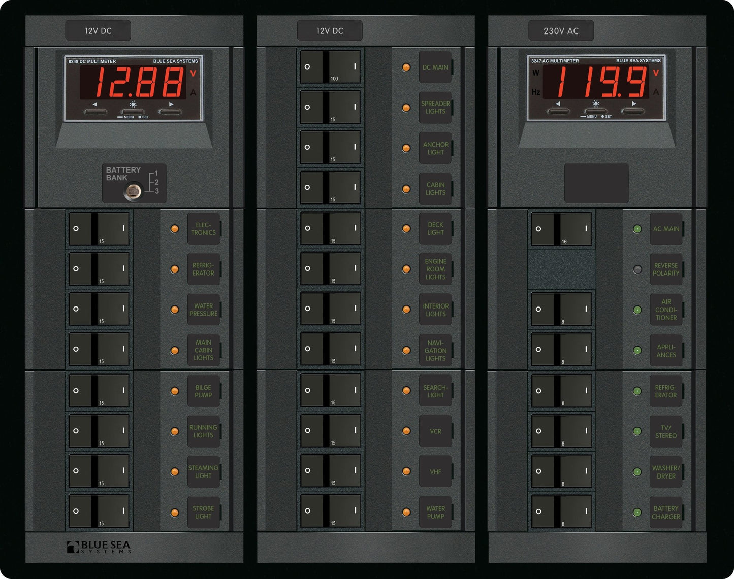 Blue Sea Systems 12 Volt DC Main + 19 Positions/230 Volt AC Main + 6 Positions - 1219 - Steveston Marine and Hardware