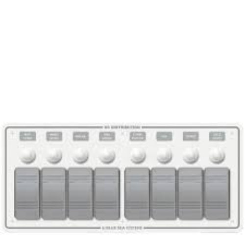 Blue Sea Systems Contura Water Resistant 12V DC Circuit Breaker Panel - White 8 Position - 8271