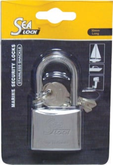 Lalizas Marine Padlock, SeaLock, w/ Long Shackle, 30mm