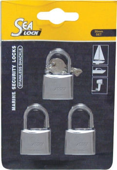 Lalizas Set of 3 Padlocks, SeaLock, 30mm, w/ Joint Key