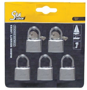 Lalizas Set of 5 Padlocks, SeaLock, 30mm, w/ Joint Key