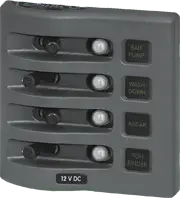 Blue Sea Systems WeatherDeckÃ‚Â® 12V DC Waterproof Circuit Breaker Panel - Gray 4 Positions - 4374 - Steveston Marine and Hardware
