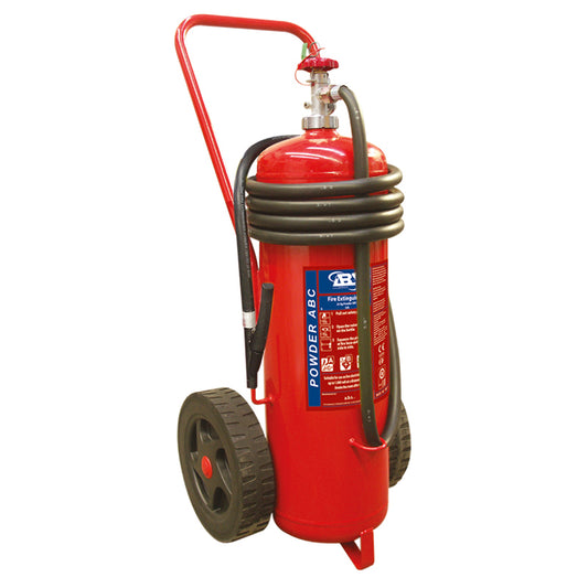 Lalizas Fire Extinguisher Wheeled, Dry Powder, 25kg, Stored Pressure w/ Hose & Nozzle, SOLAS/MED (EN, FR, ES, PT)