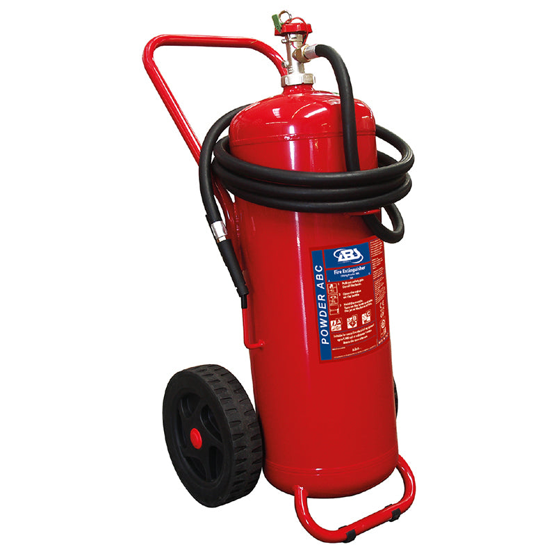 Lalizas Fire Extinguisher Wheeled, Dry Powder, 50kg, Stored Pressure w/ Hose & Nozzle, SOLAS/MED (EN, FR, ES, PT)