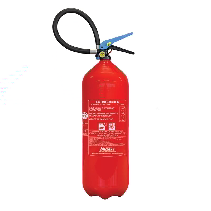 Lalizas Fire Extinguisher PFOS/PFOA Free Foam, 9L, Stored Pressure w/ Wall Bracket, MED (EN, FR, DE)