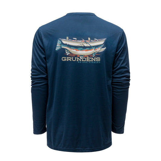 Grundens Drift Boat LS Tech Tee - Blue Abyss - Size XL