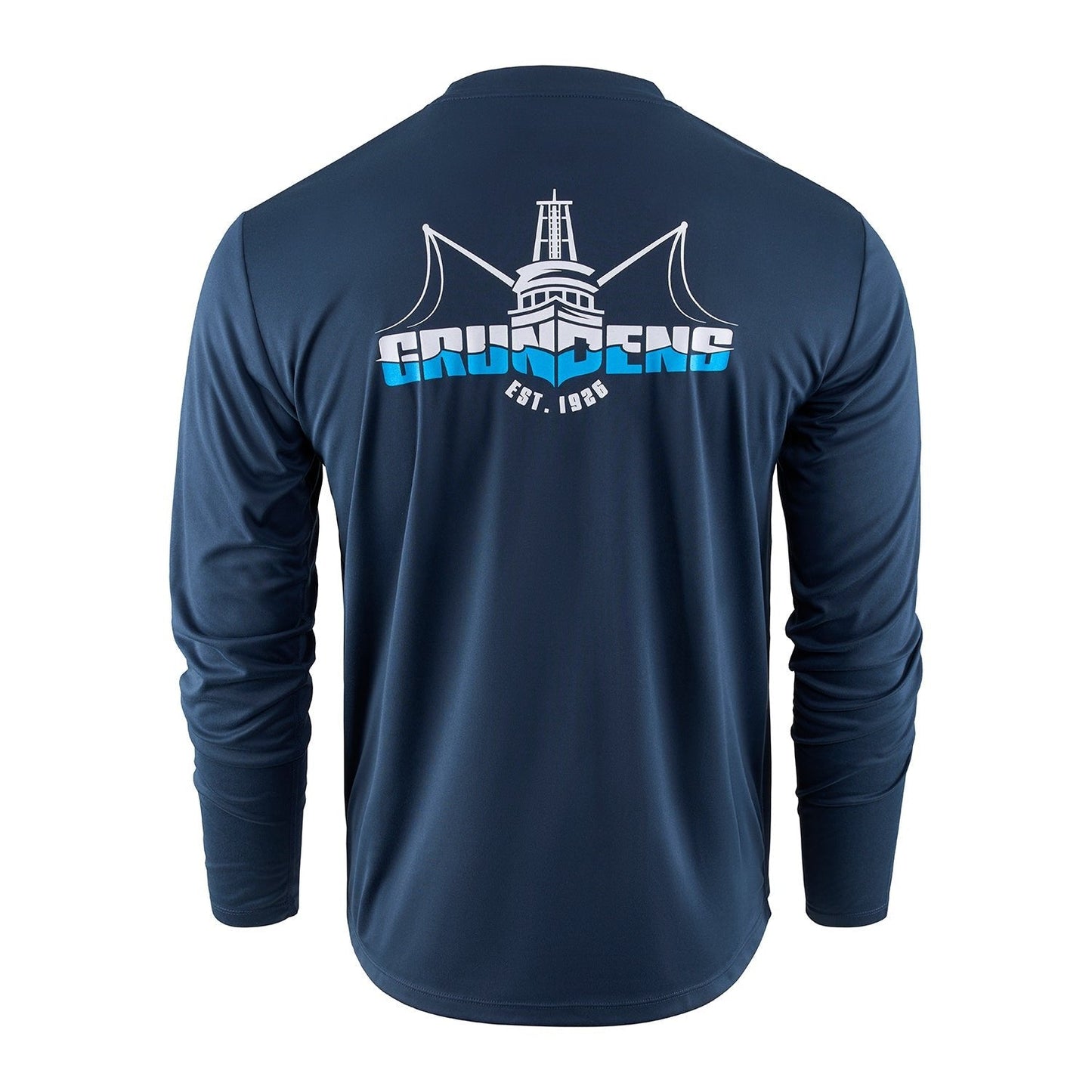 Grundens Logo Boat LS Tech Tee - Dark Navy - Steveston Marine and Hardware