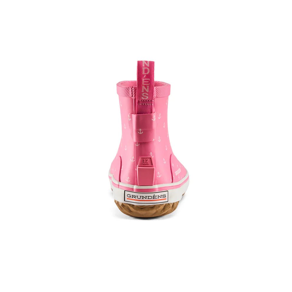 Grundens Kid's Guppy Rain Boots - Pink Anchor Print - Steveston Marine and Hardware