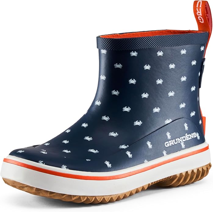 Grundens Kid's Guppy Rain Boots - Navy Crab Print - Steveston Marine and Hardware