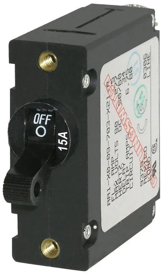 Blue Sea Systems A-Series Black Toggle Circuit Breaker - Single Pole 15A - 7208
