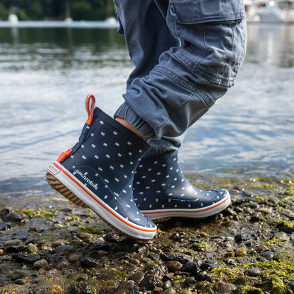 Grundens Kid's Guppy Rain Boots - Navy Crab Print - Steveston Marine and Hardware