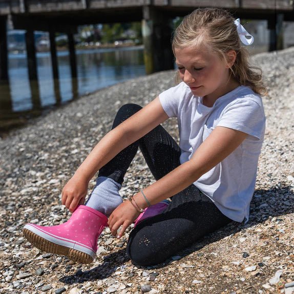 Grundens Kid's Guppy Rain Boots - Pink Anchor Print - Steveston Marine and Hardware