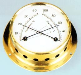 THERMOMETER/HYGROMETER "TEMPO" 2-3/4" BRASS