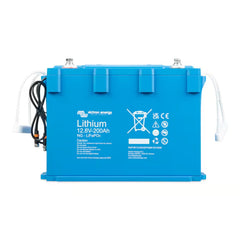 Blue lithium battery with Victron Energy branding on a white background