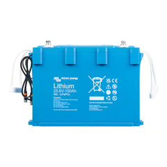 Blue lithium battery with Victron Energy branding on a white background
