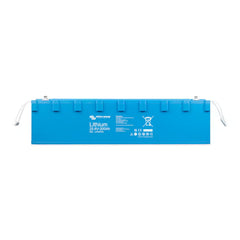 Blue lithium battery with Victron Energy branding on a white background