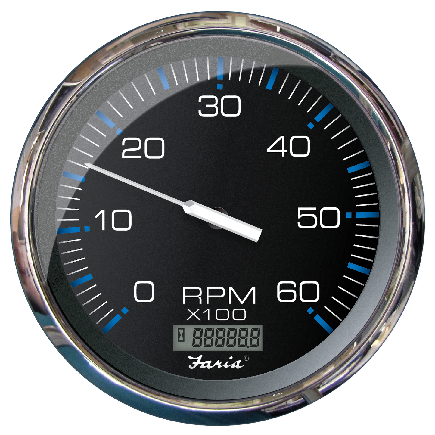 Faria Tachometer 6000 RPM with Hourmeter Chesapeake Black SS - TCH225