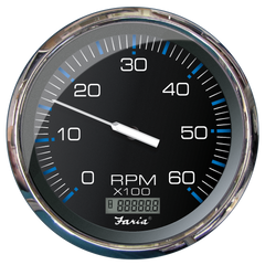 Faria Tachometer 6000 RPM with Hourmeter Chesapeake Black SS - TCH225