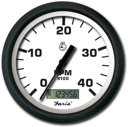 Faria Tachometer with Hourmeter 3000 RPM Euro White - 32931