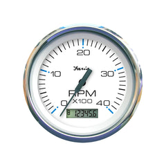 Faria Chesapeake White Stainless Steel Tachometer 4000 RPM w/ Hourmeter - FAR33834