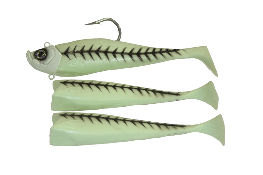 Lighthouse 4oz Mega Bite Swim Tail Jigs Super Glow Hurricane 2 pcs - Steveston Marine and Hardware