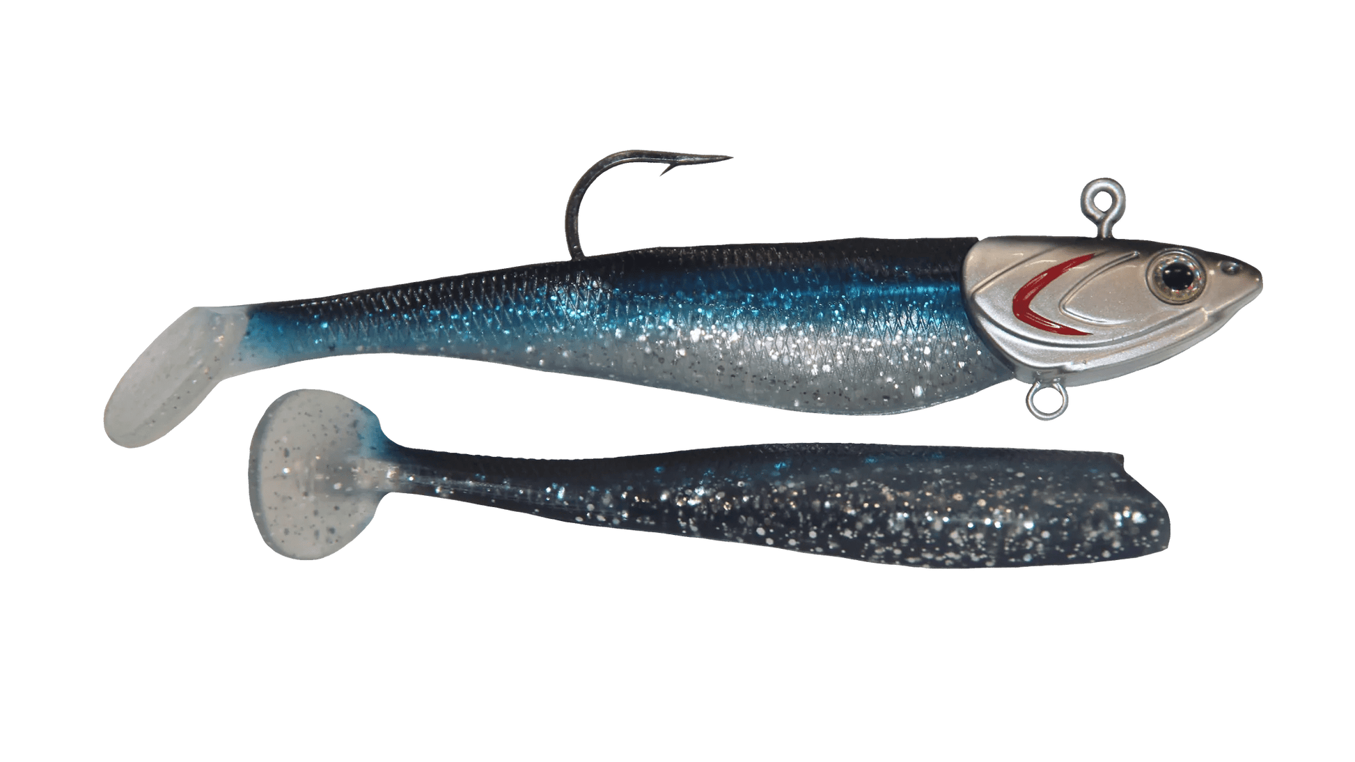 Lighthouse 4oz Mega Bite Swim Tail Jigs Super Lure Silver Blue 2 pcs - Steveston Marine and Hardware