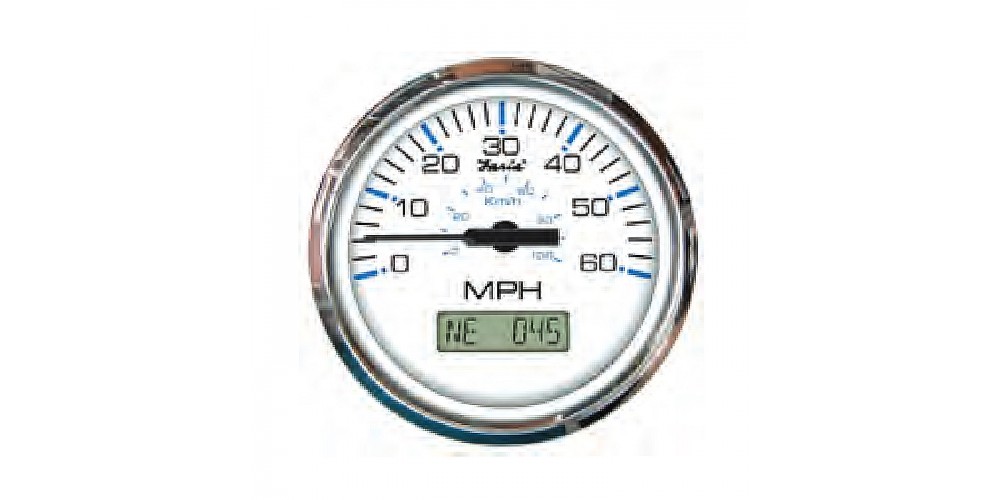 Faria Chesapeake White Stainless Steel Speedometer 60 Mph w/ GPS & LCD - FAR33826