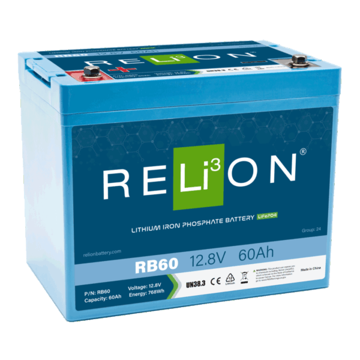 Relion RB60 12V LiFePO4 Lithium 60Ah Deep Cycle Battery